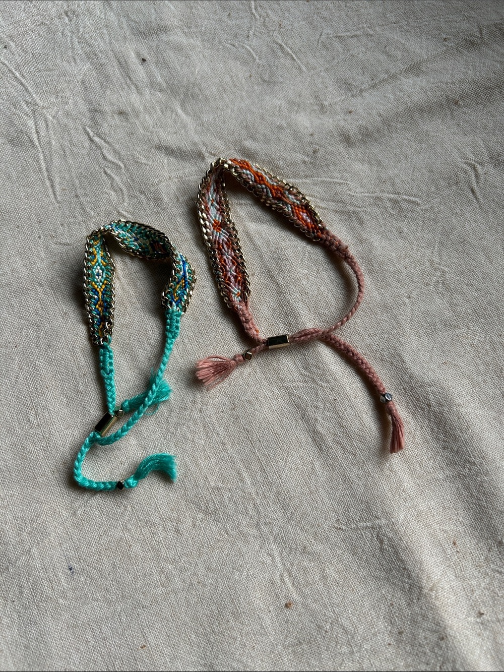 Handwoven Beaded Friendship Bracelets - Teal & Dusty Rose